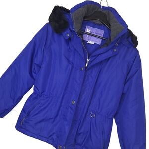 Couloir Women's Fur Trim Hooded Ski Jacket Sz 16 Winter Ski Snowboarding Blue